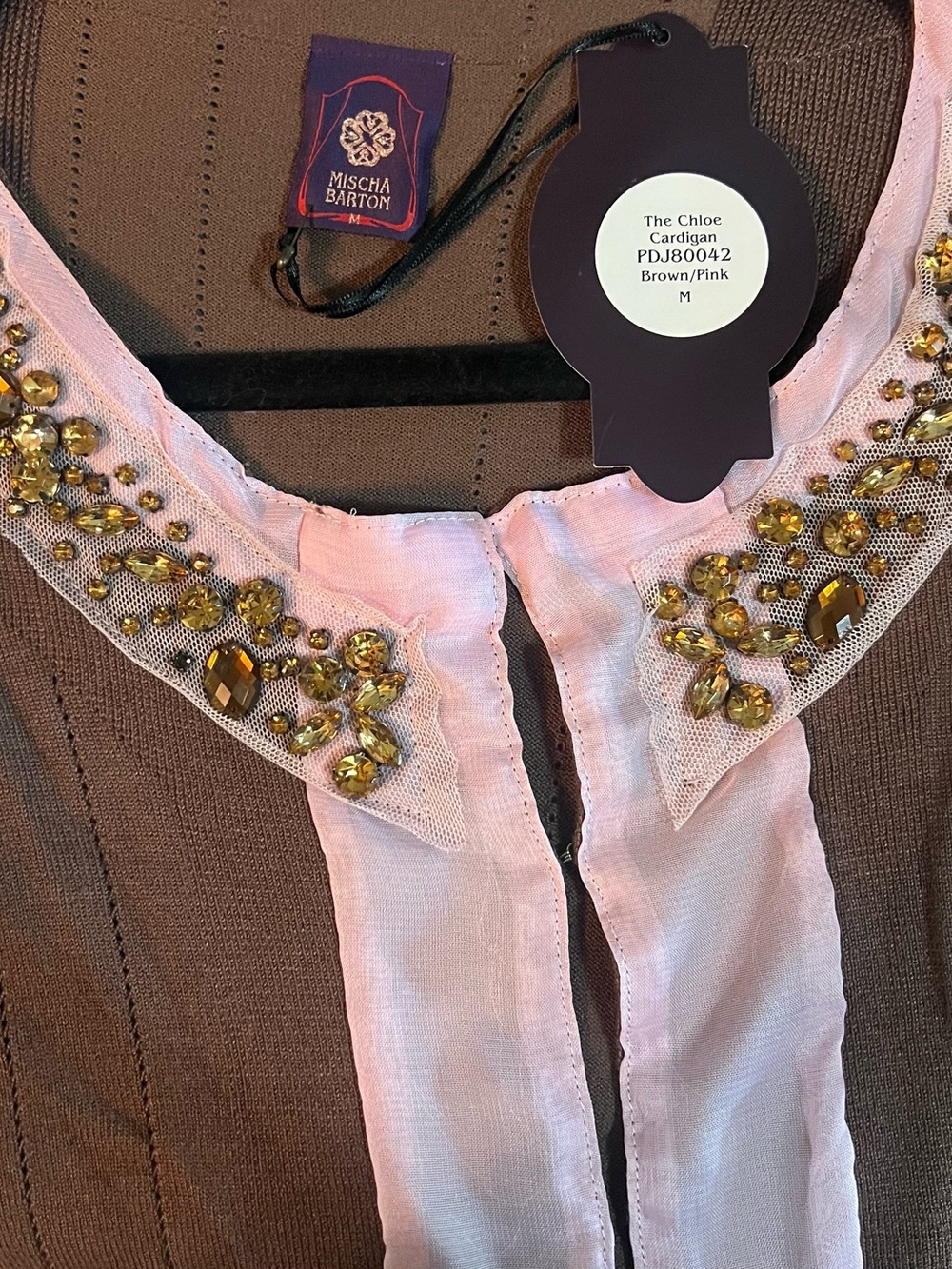 Mischa Barton Chloe Cardigan / Jeweled Collar / Boho Coquette / Cotton / NEW - Picture 5 of 7